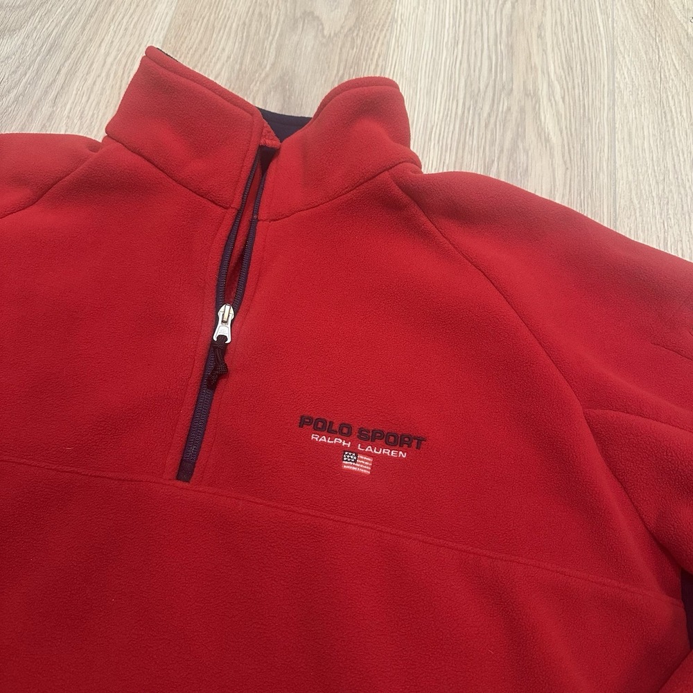 Vintage Polo Sport Ralph Lauren Men's Red Fleece‎ 1/4 Zip Up Jacket Size XL Mint